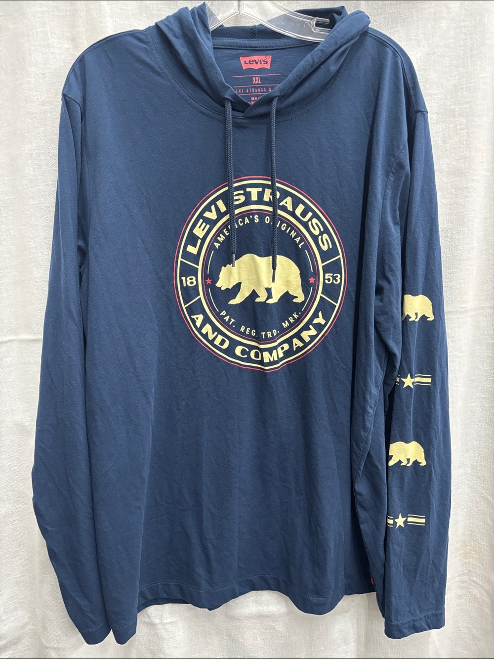 Levi's Navy Long Sleeve Hoodie with Gold Bear Graphic
